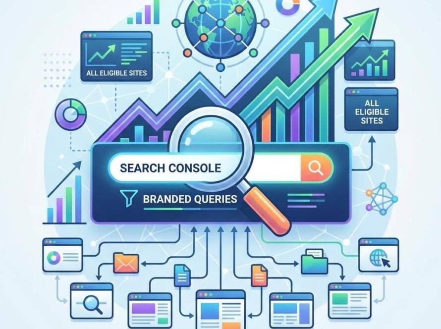 Google Search Console dashboard displaying organic search performance and branded queries for SEO